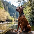nature as a majestic dog strikes a pose in the heart of a lush forest.
