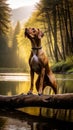 nature as a majestic dog strikes a pose in the heart of a lush forest.