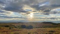 The nature of autumn Kamchatka. Sunset sun. Travel to the Kamchatka Peninsula