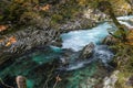 Nature autumn landscape. Waterfall at Soteska Vintgar Slovenia.
