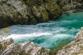 Nature autumn landscape. Waterfall at Soteska Vintgar Slovenia.