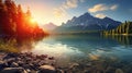 Nature background - a beautiful sunset over a serene mountain lake Royalty Free Stock Photo