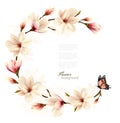 Nature background with blossom branch of white magnolia