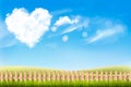 Nature background with blue sky and heart shape cloud. Royalty Free Stock Photo