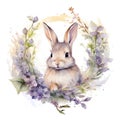 Nature background cute holiday design background card bunny animal spring flower watercolor rabbit easter Royalty Free Stock Photo