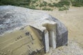 Nature background featuring remains of Atlantic wall bunkers with sea dunes Royalty Free Stock Photo