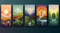 Nature background - four vertical banners showcasing beautiful nature landscapes