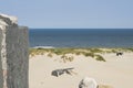 Nature background with North Sea view and remains of Atlantic wall bunkers Royalty Free Stock Photo