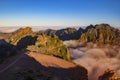 Nature background with sunrise over clouds. It is on the top of Pico do Arieiro mountain, Madeira island, Portugal. The mountains Royalty Free Stock Photo