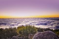 Nature background with sunrise over clouds. It is on the top of Pico do Arieiro mountain, Madeira island, Portugal. The rising sun Royalty Free Stock Photo