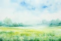 Nature background watercolor landscape sky meadow summer grass art background field green Royalty Free Stock Photo