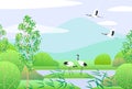 Simple Spring Lanscape with Japanese Cranes