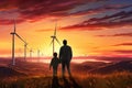 Father happiness fun lifestyle together nature childhood happy turbine family electricity summer