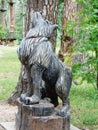 beautiful summer landscape wooden park wolf sculpture