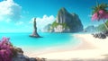 Nature beauty blue water sandy coastlines and majestic mountains Ai Generated