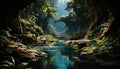 Nature beauty forest, water, tree, landscape, green, tropical rainforest generated by AI Royalty Free Stock Photo