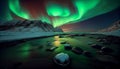 Nature beauty illuminated by aurora polaris at night ,generative AI