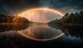 Nature beauty reflected in multi colored sunset over tranquil pond generated by AI Royalty Free Stock Photo