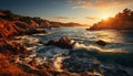 Nature beauty reflected in tranquil sunset over rocky coastline generated by AI Royalty Free Stock Photo