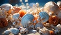 Nature beauty in summer: animal shell collection, starfish vacations by water generated by AI