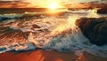 Nature beauty in a tranquil scene sunset, water, sand, surf generated by AI Royalty Free Stock Photo