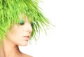 Nature beauty woman with fresh grass hair Royalty Free Stock Photo