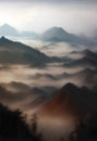 Nature bird view of landscape mountain foggy smoke cloud