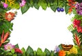 Nature border with flower and green leaf Royalty Free Stock Photo