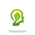 Nature Brain Logo Design Concept, Brain Mind with Leaf Logo - Vector Illustration - Vector