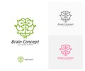 Nature Brain Logo design vector template. Think idea concept. Brainstorm power thinking brain icon Logo