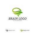 Nature Brain Logo Vector Template. Brain Mind with Leaf Logo Concepts