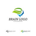 Nature Brain Logo Vector Template. Brain Mind with Leaf Logo Concepts