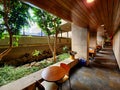 a nature Cafe in an office building ready to start a conversation with someone new