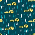 Nature Campers in the Green Vector Graphic Seamless Pattern