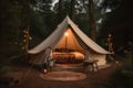 nature camping tent luxury forest light glamping travel canvas vacation. Generative AI.