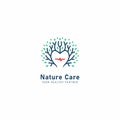 Nature care health herbal logo for clininc care with plant tree in heart shape with pulse icon logo illustration