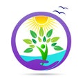 Nature care save agriculture healthy environment wellness logo Royalty Free Stock Photo