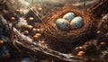 Nature celebration of life birds nest, eggs, and fresh foliage generated by AI Royalty Free Stock Photo