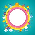 Nature characters blank banner round frame border