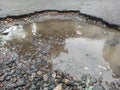 nature in the city, sky and drops, the rain has passed, a puddle and a reflection in it