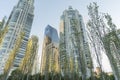 Nature in the city: trees and modern buildings in Puerto Madero neighborhood