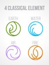 Nature 4 Classical elements in circle line border abstract icon sign. Water, Fire, Earth, Air. vector design