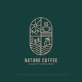 Nature Coffee logo design vector, vintage Outdoor coffee logo illustration with outline style, best for restaurant, beverages logo Royalty Free Stock Photo