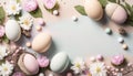 Nature color easter eggs with white and pink flowers