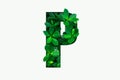 Nature concept alphabet of green leaves in alphabet letter P Royalty Free Stock Photo