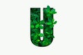 Nature concept alphabet of green leaves in alphabet letter U