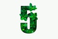 Nature concept alphabet of green leaves in number five shape