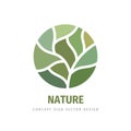 Nature concept logo design. Green leaves creative sign. Abstract shapes in circle. Environment symbol. Vector illustration Royalty Free Stock Photo