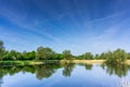 Nature conservation area with trees a small lake at sunshine Royalty Free Stock Photo