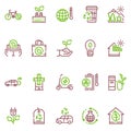 Nature conservation green color linear icons set Royalty Free Stock Photo